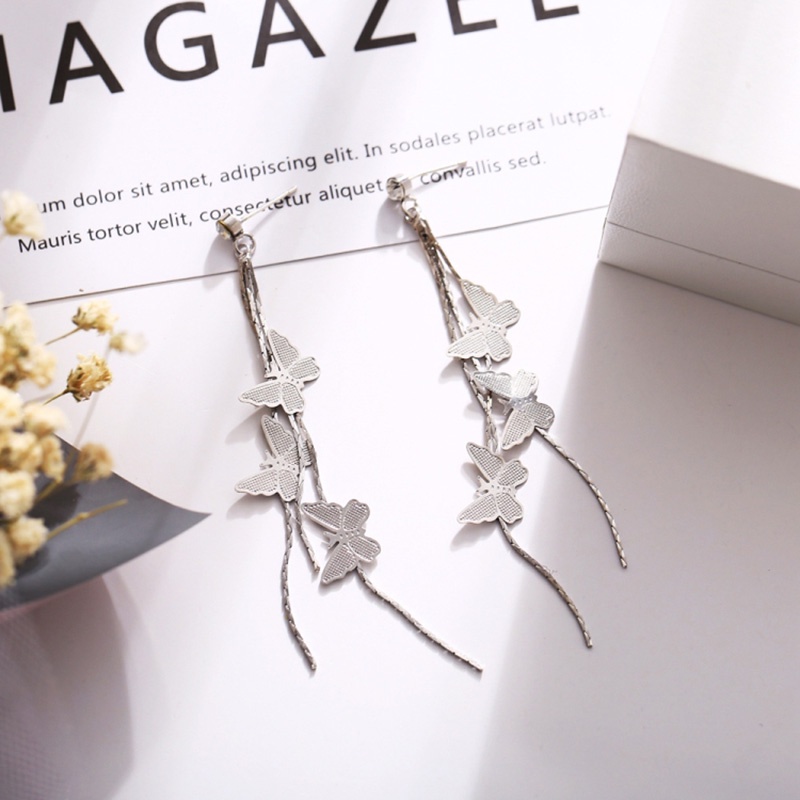 Anting Rumbai Panjang Desain Butterfly Bahan 925 Silver Needle Gaya Korea Untuk Perempuan