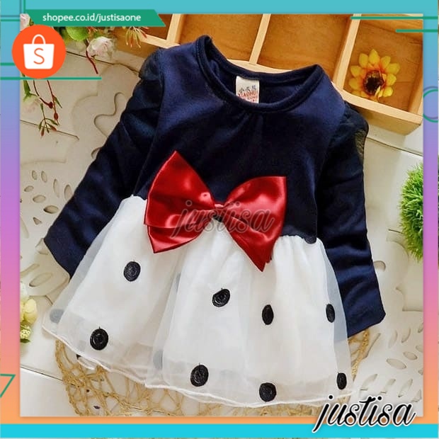 Promo !! Dress anak perempuan import / Dress ribbon satin waist Ukuran 1-3 Bulan / Dress anak trendy