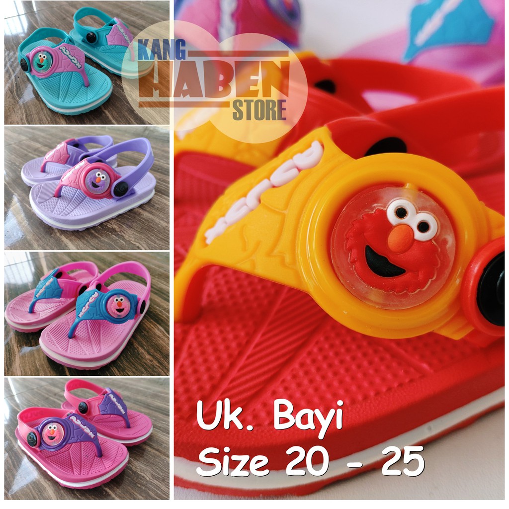 293EL Sandal/Sendal Jepit Anak Bayi Lencana Karakter Elmo Bulat Tali Belakang Dulux