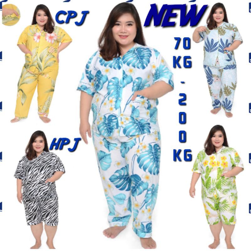 PIYAMA JUMBO CELANA PANJANG LD 130 140  150 160 SET BAJU TIDUR LENGAN PENDEK DEWASA BIG SIZE KATUN