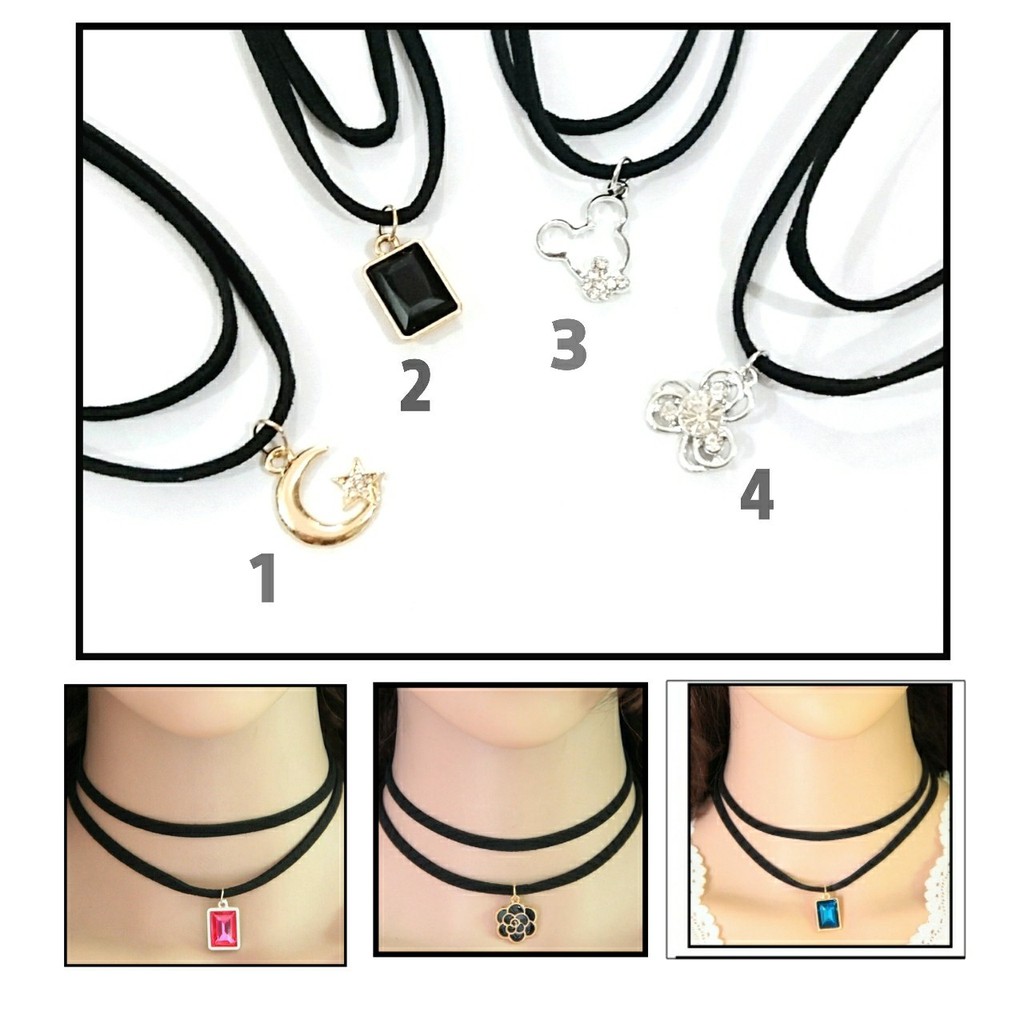 kalung choker tali double sailormoon mickey flower permata