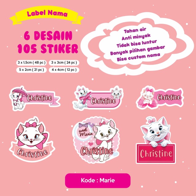 

Stiker Nama Anti air A 105 pcs / Stiker nama Waterproof / Custom Stiker nama / Sticker Nama Waterproof anti Air Stiker Nama Anpaman Angry birds Arale Baby bus