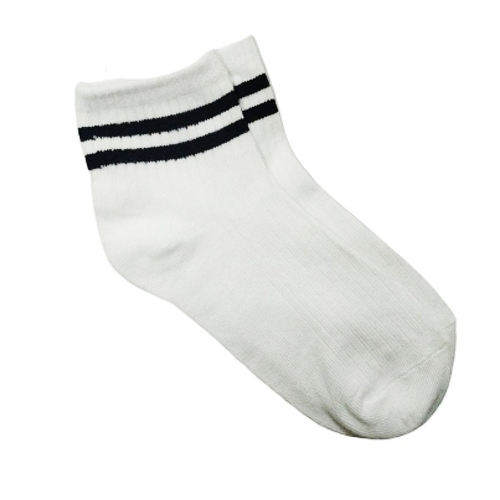 Kaos Kaki Korea Style ATAS Mata Kaki Ankle LowCut (Bahan Katun) 2STRIPS-KOREA -PUTIH