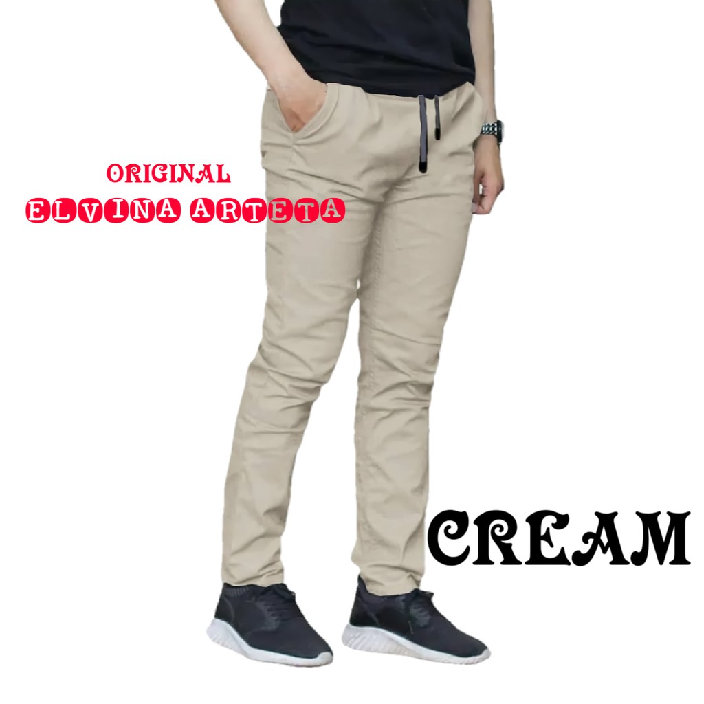 Celana Panjang Pria Chino Jumbo Big Size Pinggang Karet Bahan Melar Distro Premium