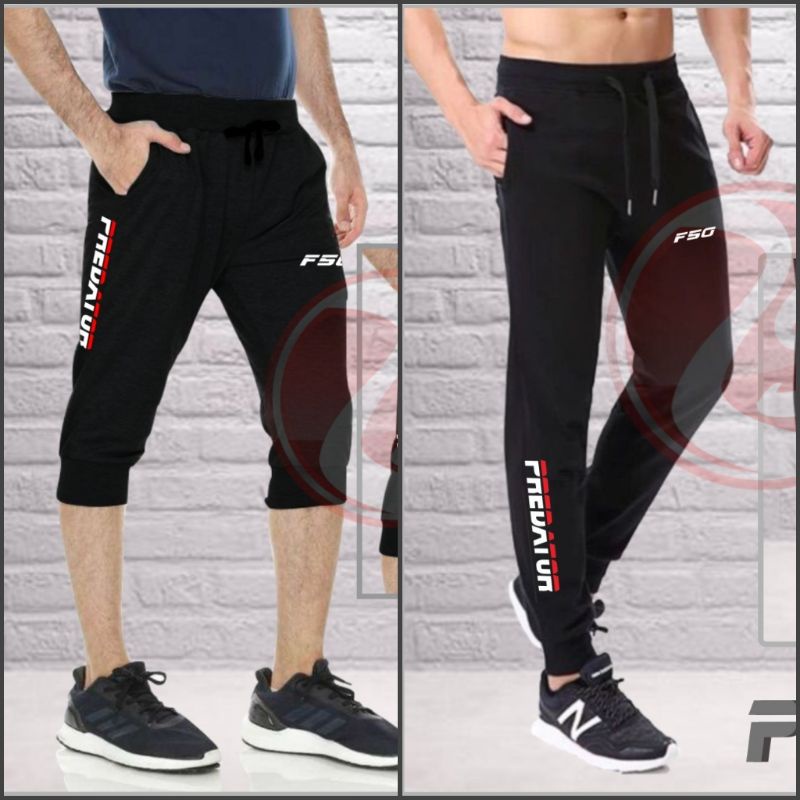Jogger panjang pendek sweatpants celana joger pria wanita korea style training treining black F50