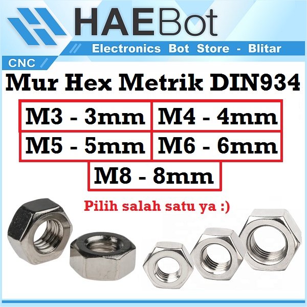 [HAEBOT] Mur Hex Metrik Lock Nut M3 M4 M5 M6 M8 DIN934 Stainless Steel SS Pengunci