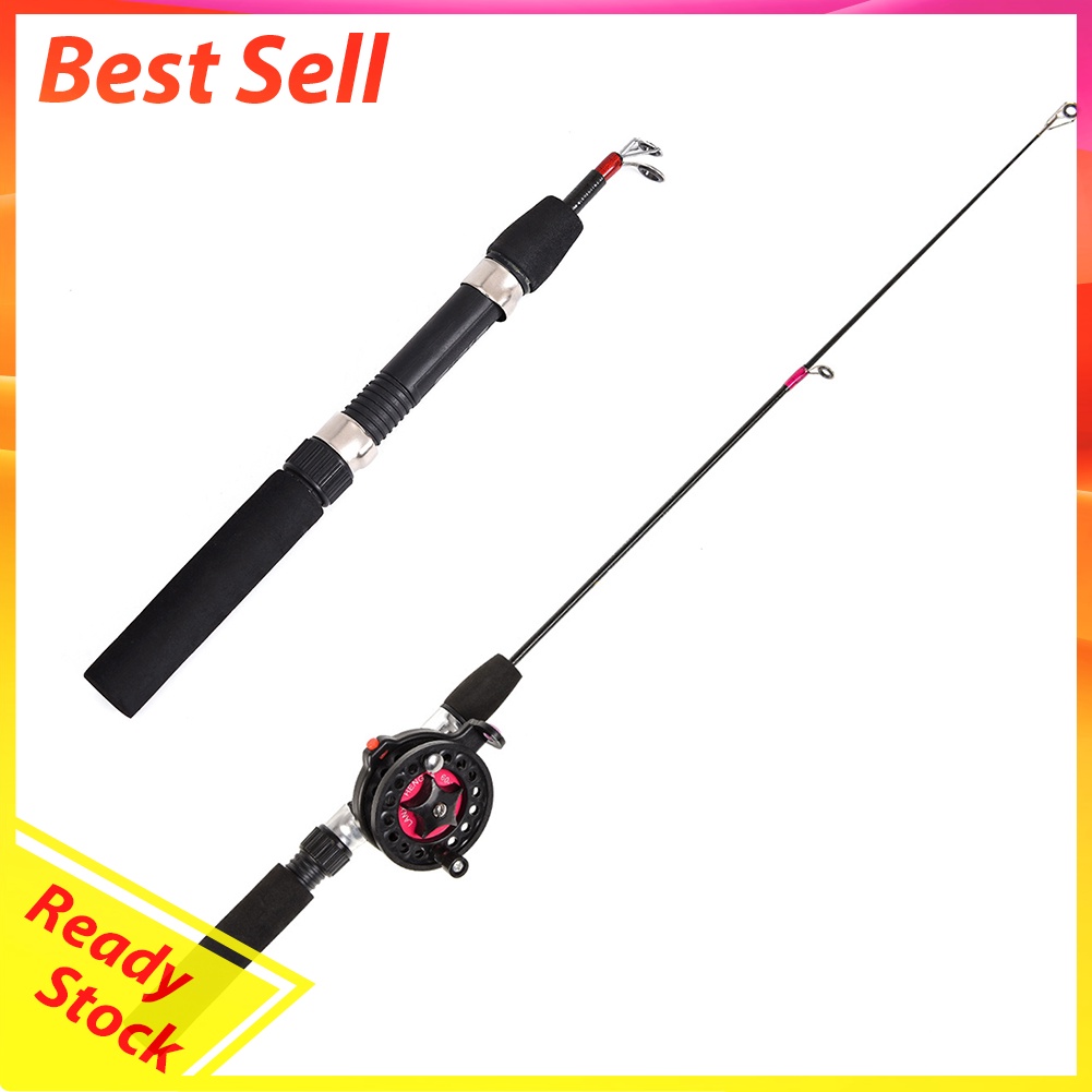 Winter Ice Fishing Rod Reel Combo Set 2 Sections Telescopic Fish Pole Wheel