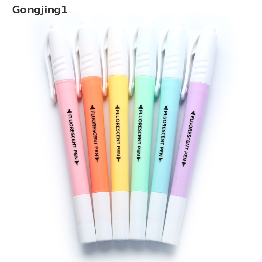 Gongjing1 6Pcs / Set Spidol Highlighter Dua Sisi Warna Pastel Fluorescent