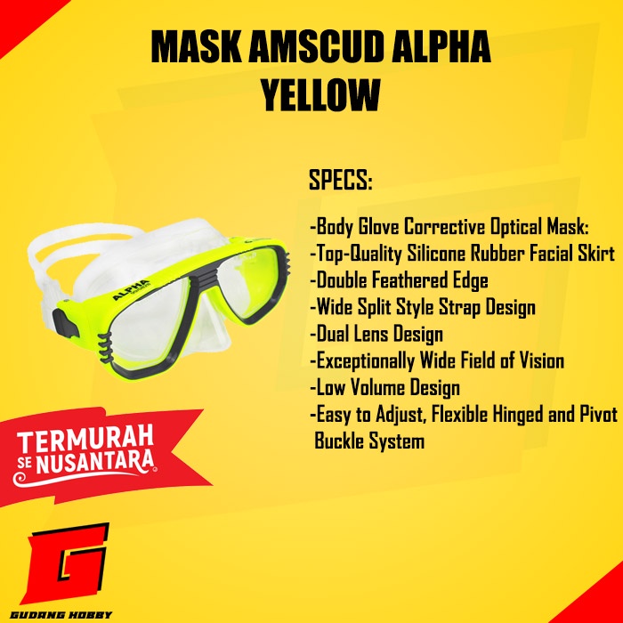 Kacamata Selam Alat Snorkling Mask Selam/Mask Diving/Mask Snorkeling Mask Amscud Alpha YELLOW
