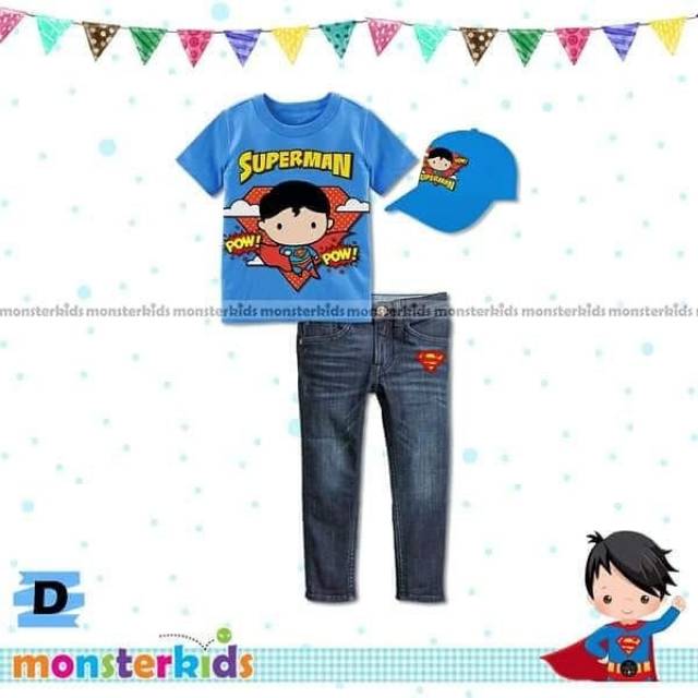 SETELAN ANAK COWOK SUPERMAN IMPORT +TOPI