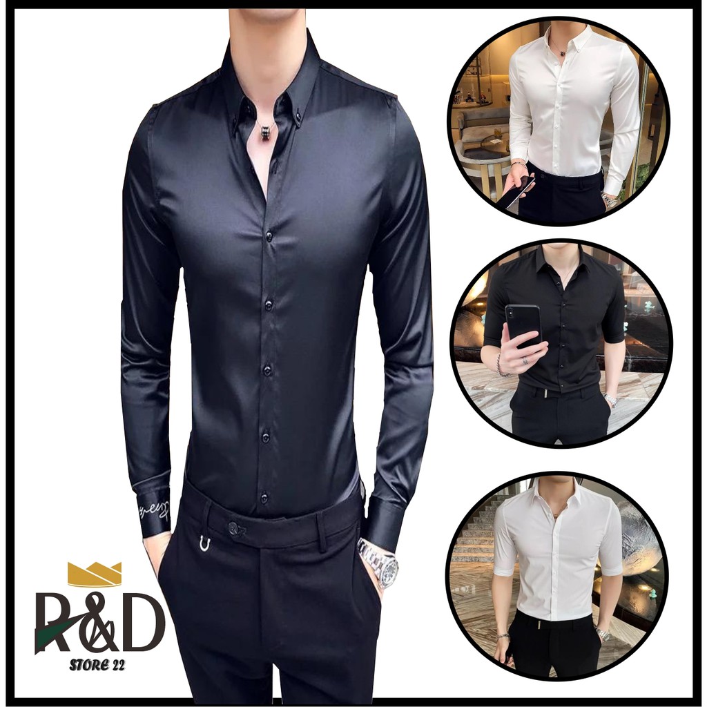 Kemeja Atasan Polos  Pria Katun Silky Toyobo - HITAM & PUTIH [Carlos OT]