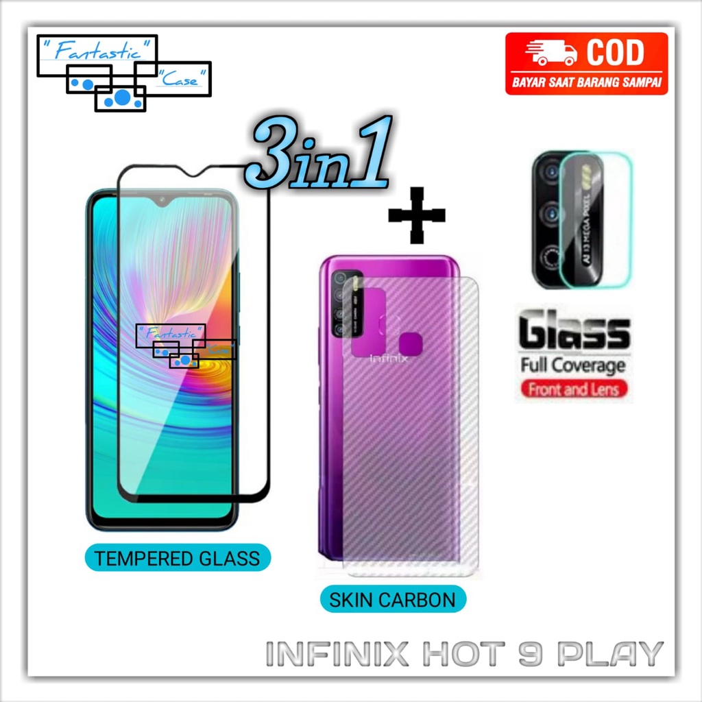 Jual Paket 3in1 Infinix Hot 9 Play Tempered Glass Full Layarskin Carbontempered Glass Camera 5588