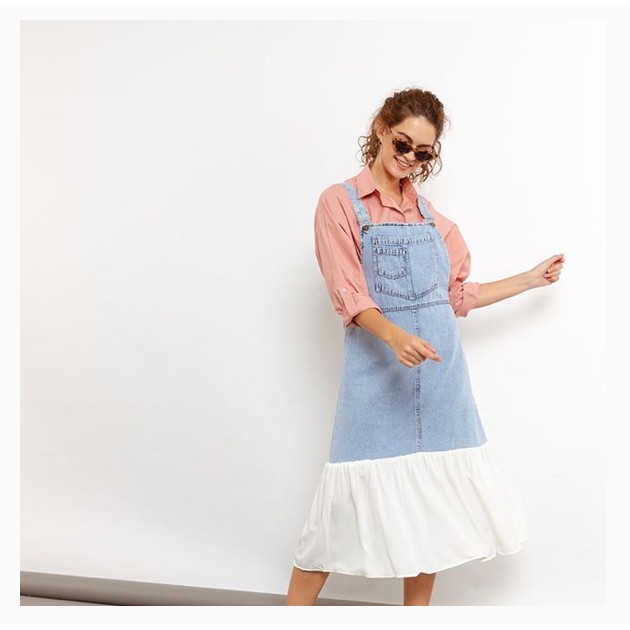 Chiffon Overall Dress / overall denim tutu / overall denim jeans / dress denim wanita casual