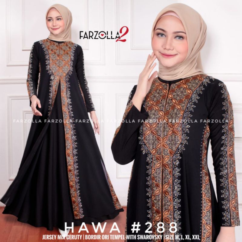 HAWA 288  BY FARZOLA2 / GAMIS ABAYA BAHAN JERSEY MIX CERUTY WARNA HITAM