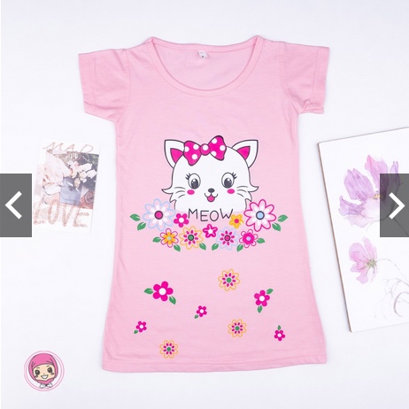 Dress Anak gambar kucing lucu / dress Perempuan / Daster Anak Karakter / Daster Gambar Kartun (1-5 tahun)