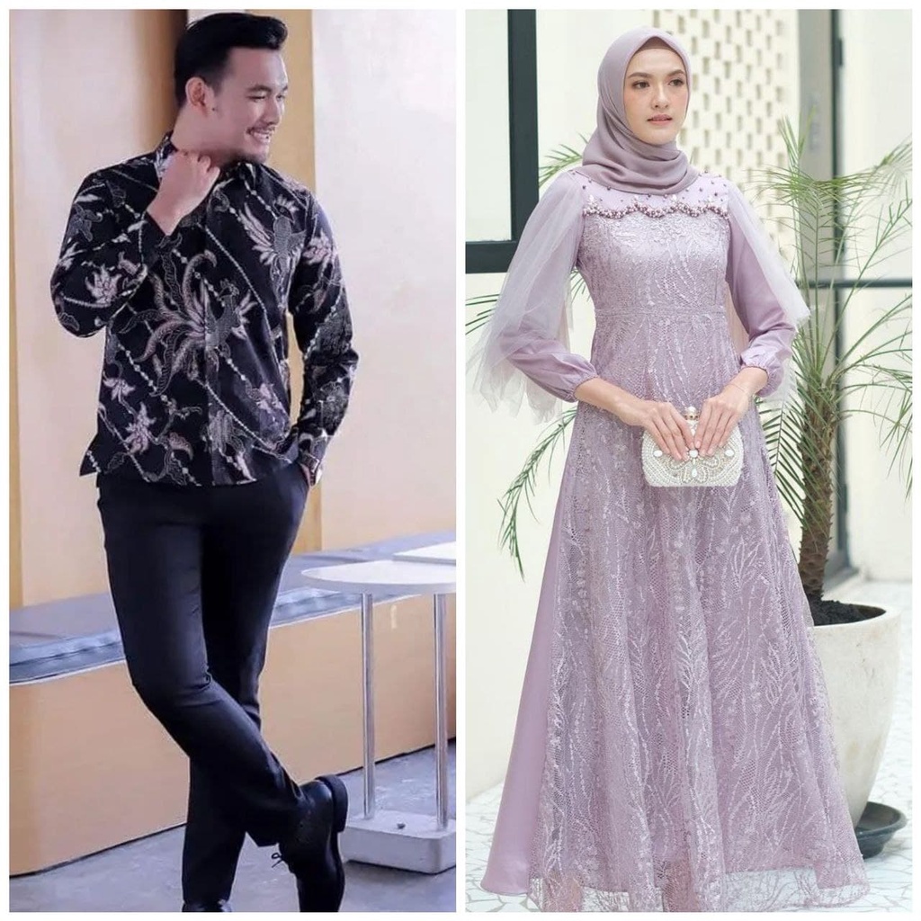 COUPLE GAMIS LUNA DRESS MODERN BAJU SYARI BUSANA MUSLIM SARIMBIT RAMADHAN KONDANGAN BAJU PASANGAN BATIK GAMIS TERBARU KEKINIAN JUMBO AKITA AKT