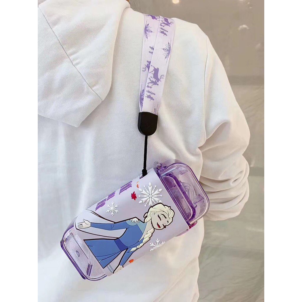 DISNEY Botol Minum Anak Unik dengan tali dan sedotan /  ORIGINAL Disney water bottle Elsa Mickey donald Cars / Botol Minum Anak disney-3