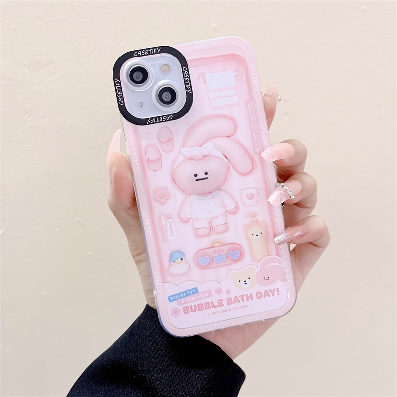 Soft Case Silikon Motif Beruang Pink Untuk iPhone 13 12 11 Pro Max X Xr Xs Max SE 8 7 6 6s Plus