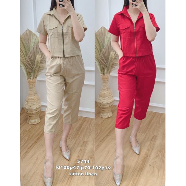 COD SETELAN CROP RESLETING CATTON LINEN WANITA 5744