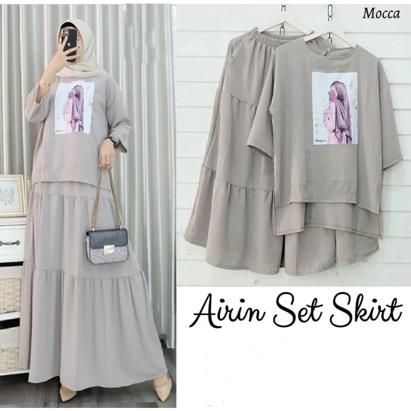 SET ROK AIRIN, MOSCREPE, GAMIS HIJAB MUSLIM, SETELAN, 2 UKURAN