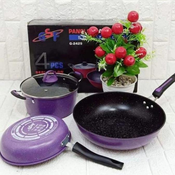 Ready Stock] Teflon Gsf Panci Set Isi 4 Pcs Gsf 4Pcs Wajan Teflon Set Gsf Frypan Se - Ungu