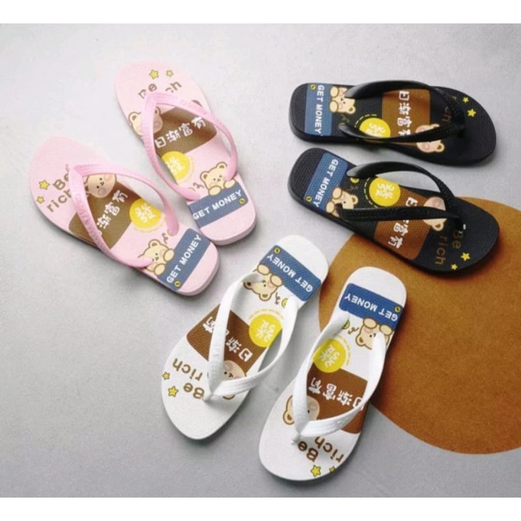 Sandal Jepit Wanita Motif Beruang Get Money