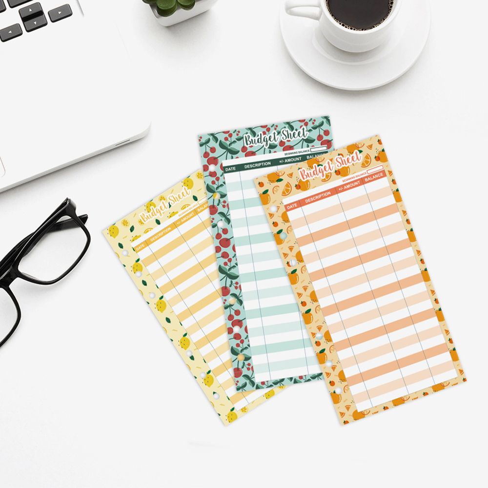 LANFY Business Use Expense Tracker 6 Holes Bill Organizer Budget Sheets Budget Binder Cash Wallets Ledger Book 12Pcs Fruit Pattern Paper Refill Budget Envelopes