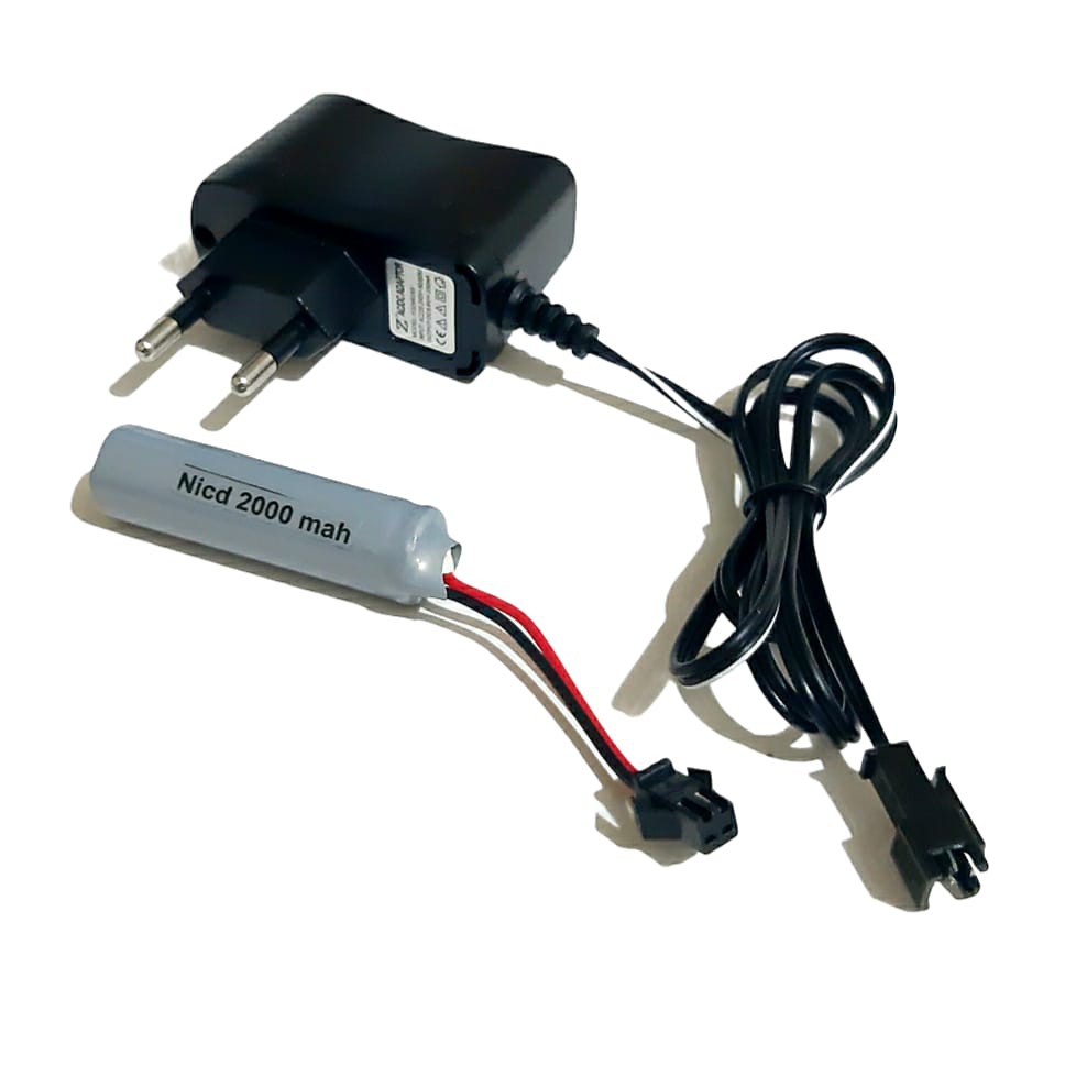 Batterai RC + Adaptor Charger Baterai Type Li-ion14500 Ni-Cd 3.7v - 2000mAh Socket Hitam