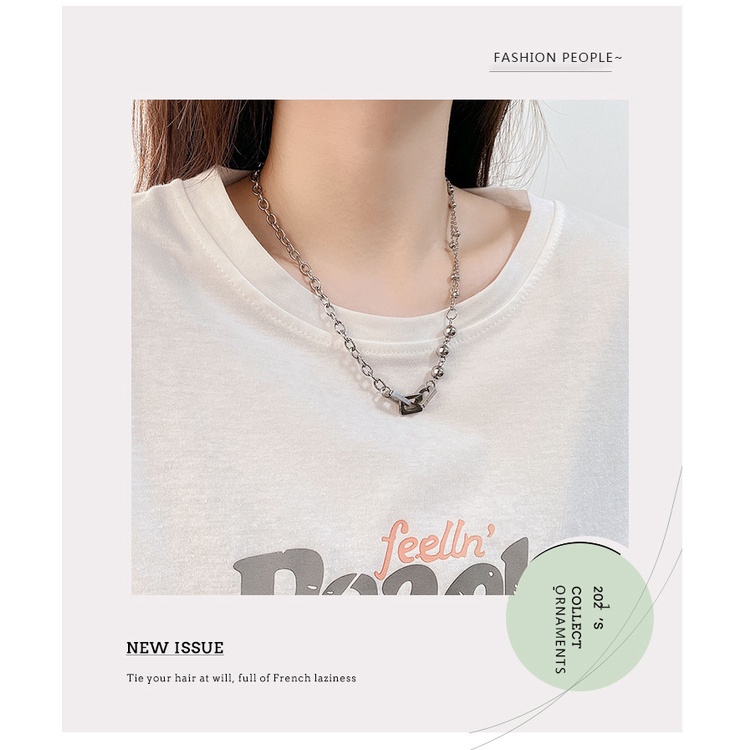 Elegan double-layer hollow square bola kalung pria dan wanita sama in niche desain hip hop sweater r