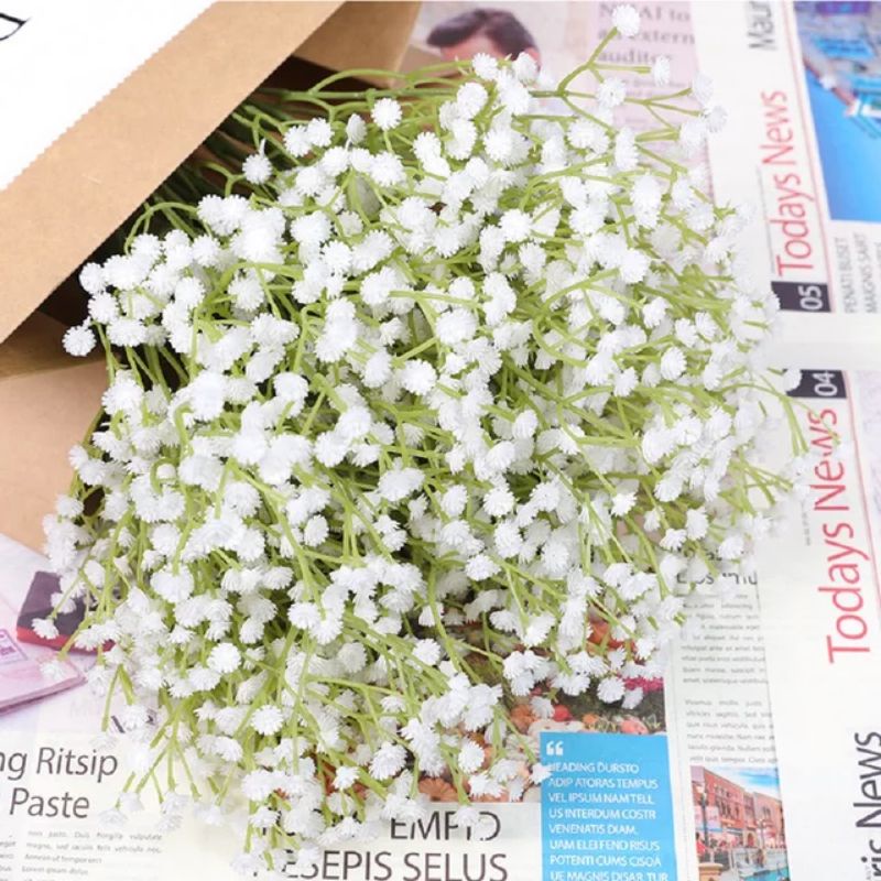 ARTIFICIAL FLOWER - BABY BREATH WHITE - 7 CABANG BERDAUN BUNGA ARTIFICIAL BUNGA PLASTIK PALSU BUNGA HIAS BUKET