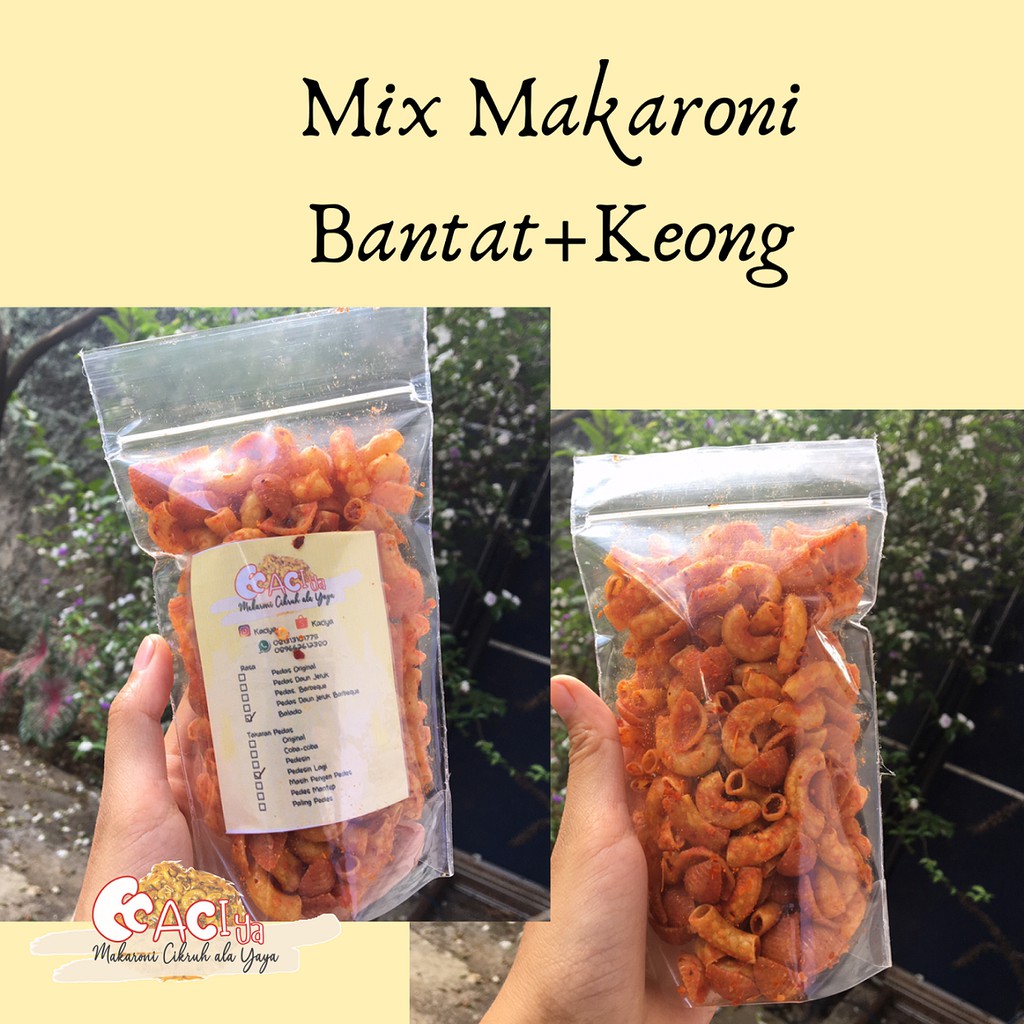 

Makaroni Cikruh(Kaciya) Makaroni Mix bantat+keong 100gr aneka rasa dan takaran pedas custom