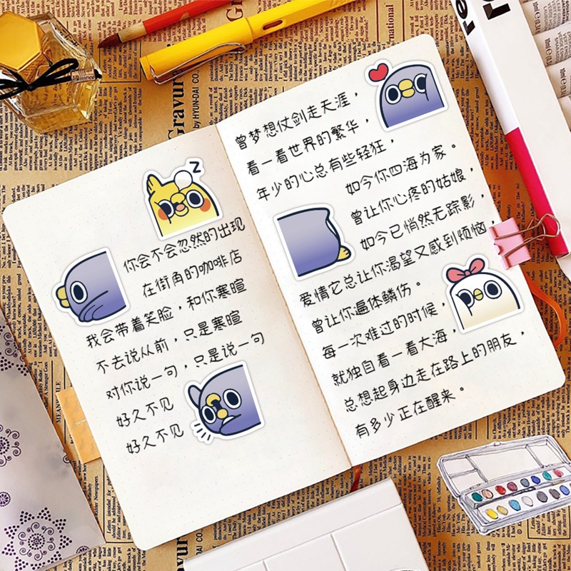 Cute penguin stiker burung ekspresi cangkir air Jurnal bahan kartun ponsel case tangan Buku stiker X