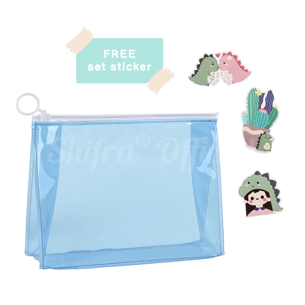 Shifra Tas Kosmetik Pouch Bag Mika Tempat Make Up Anti Air Colorful (Free Set Stickers)