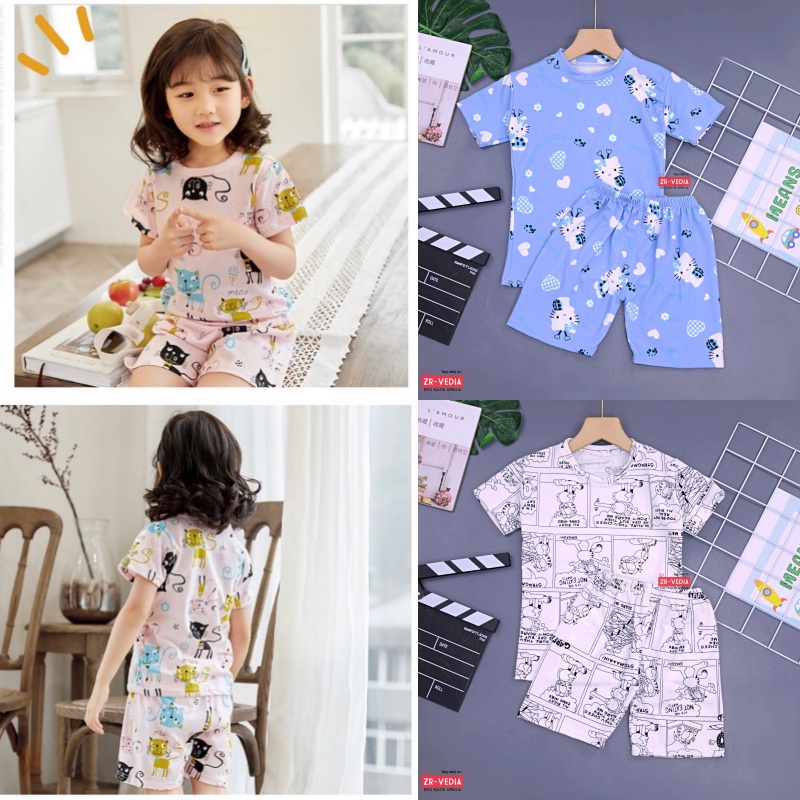 Set Nayeon uk Bayi - 5 Tahun / Setelan Lengan Celana Pendek Anak Perempuan Import Piyama Baju Tidur