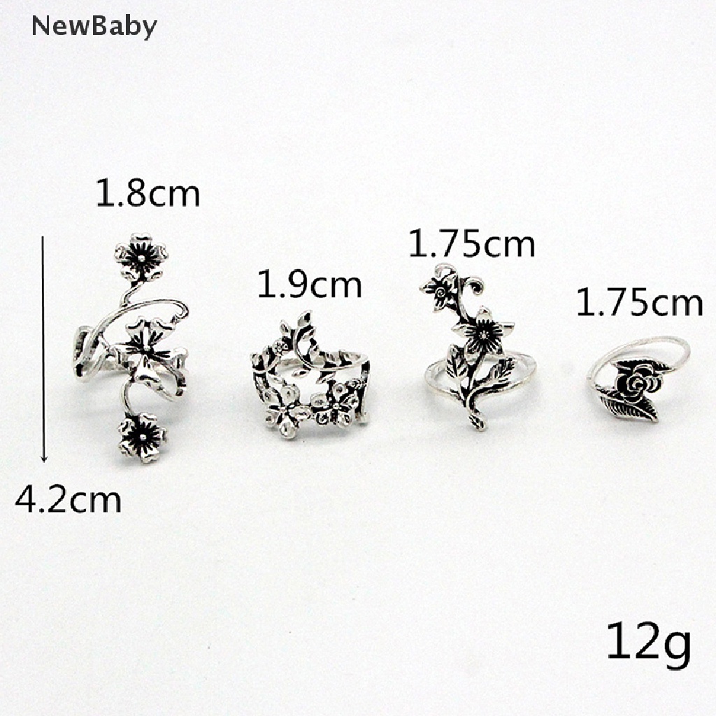 4pcs / Set Cincin Silver Antik Bohemia Desain Bunga Mawar Untuk Wanita