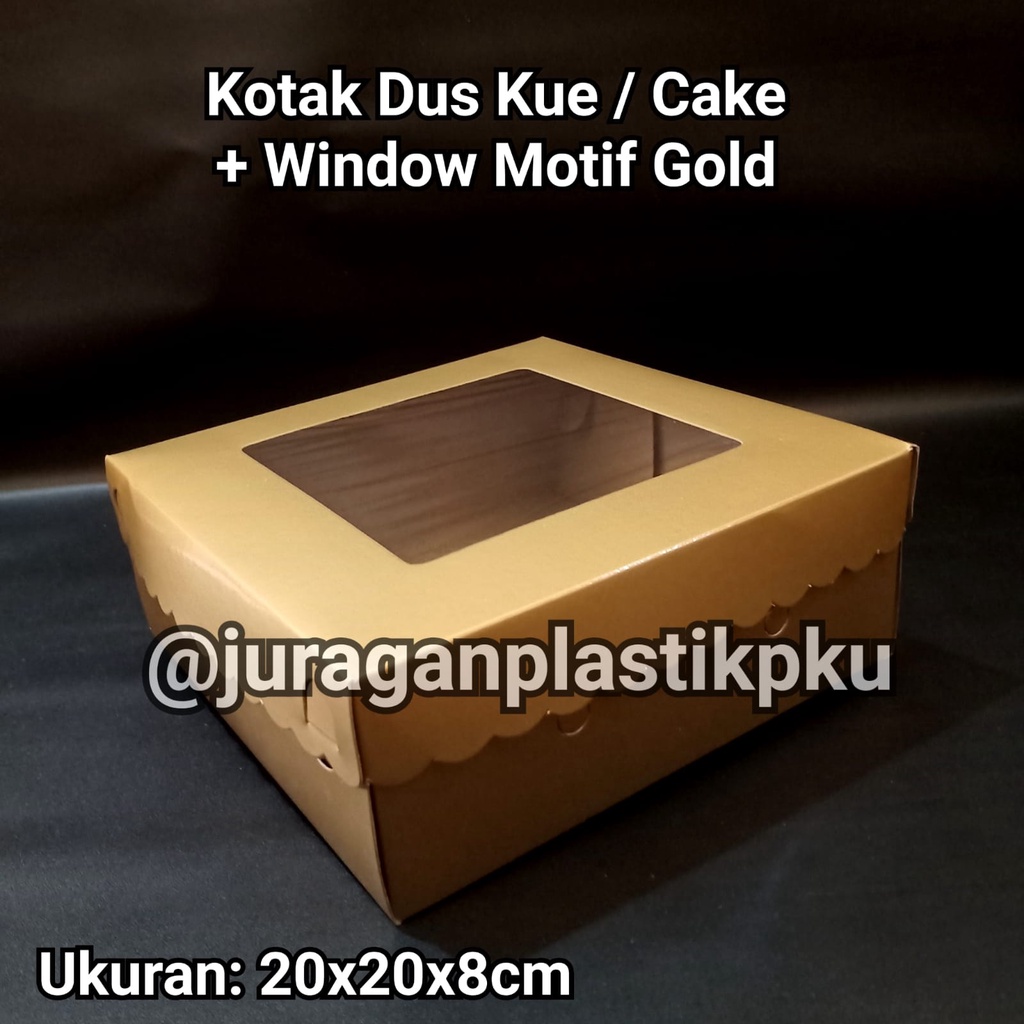 Kotak Kue Tart / Box Cake Motif Gold 20x20 cm / Dus Kue Tar Ulang Tahun Transparan Makanan Bolu