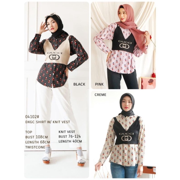 MDLV ~ KEMEJA DAN ROMPI RAJUT 04102 SHIRT DXGC KNIT VEST / KEMEJA SET ROMPI // FASHION IMPORT WANITA