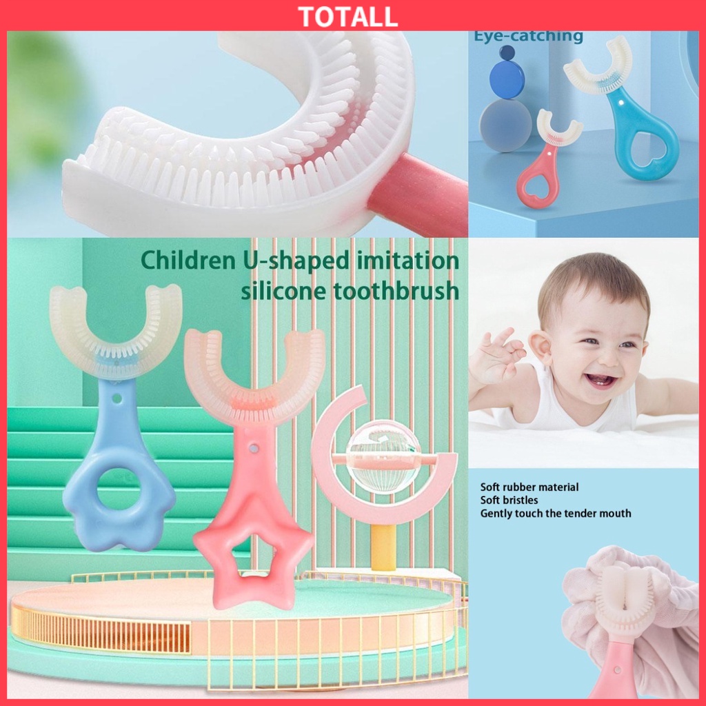 【Sri&amp;COD】sikat gigi anak bentuk u silikon 2 tahun sikat gigi bayi silikon bentuk u silikon bayi anak Usia 2-12 bentuk U  tooth brush baby silicon type U 360° sikat gigi anak sikat Peralatan Kesahatan Gigi