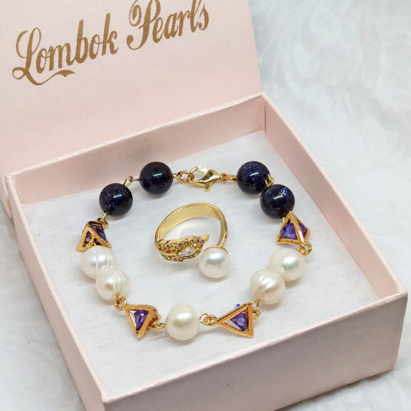 set gelang cincin mutiara || set gelang cincin mutiara air tawar asli lombok