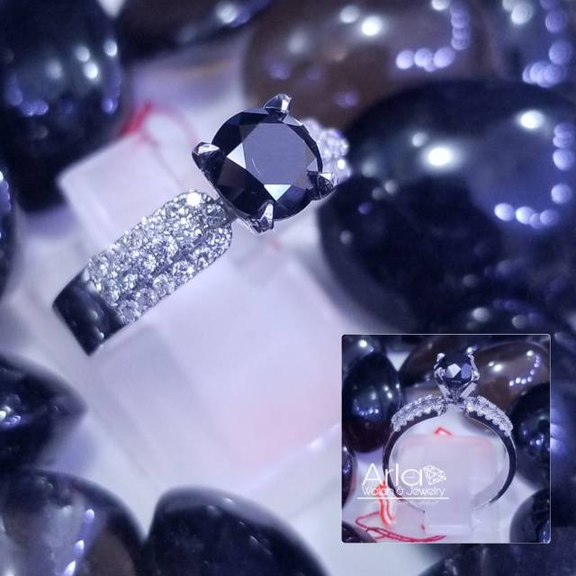 Cincin Berlian Hitam Mata satu Fashion
