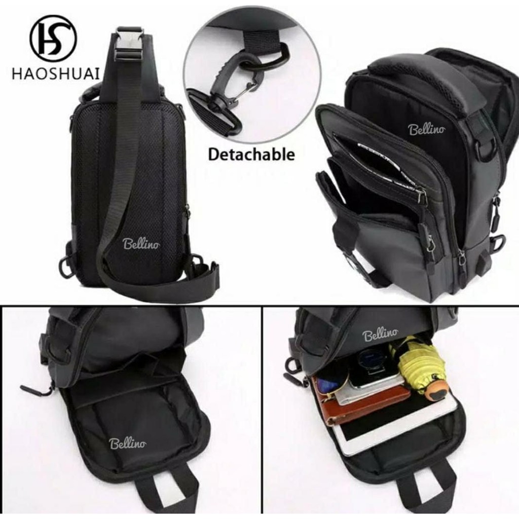 Tas Slempang Waist Bag Waterproof Haoshuai Pria Keren Anti Air Original Sling Bag Cowok Trendy