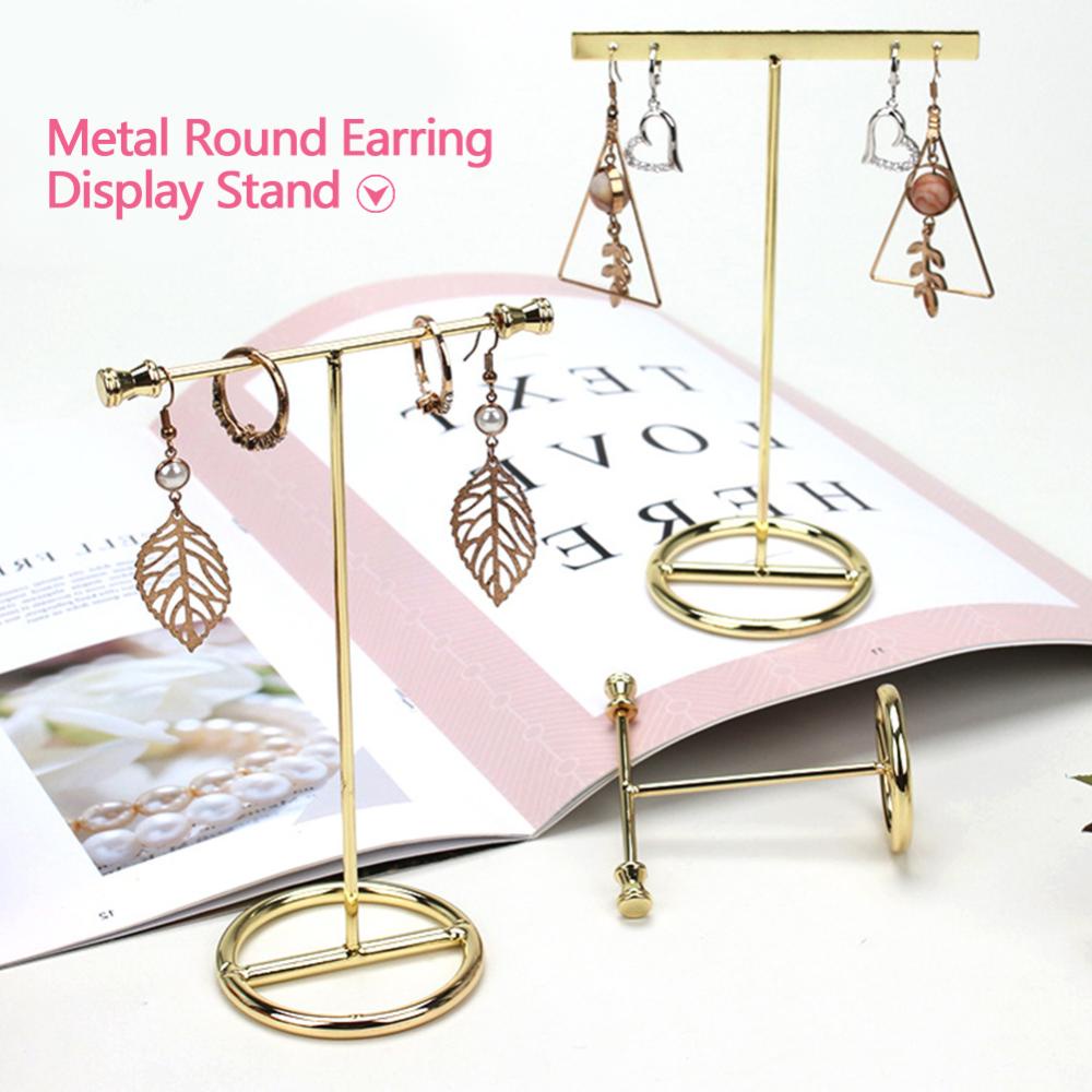 Timekey Rak Display / Organizer Anting / Cincin / Kalung Bentuk T Bahan Metal Alloy Warna Emas E9U8