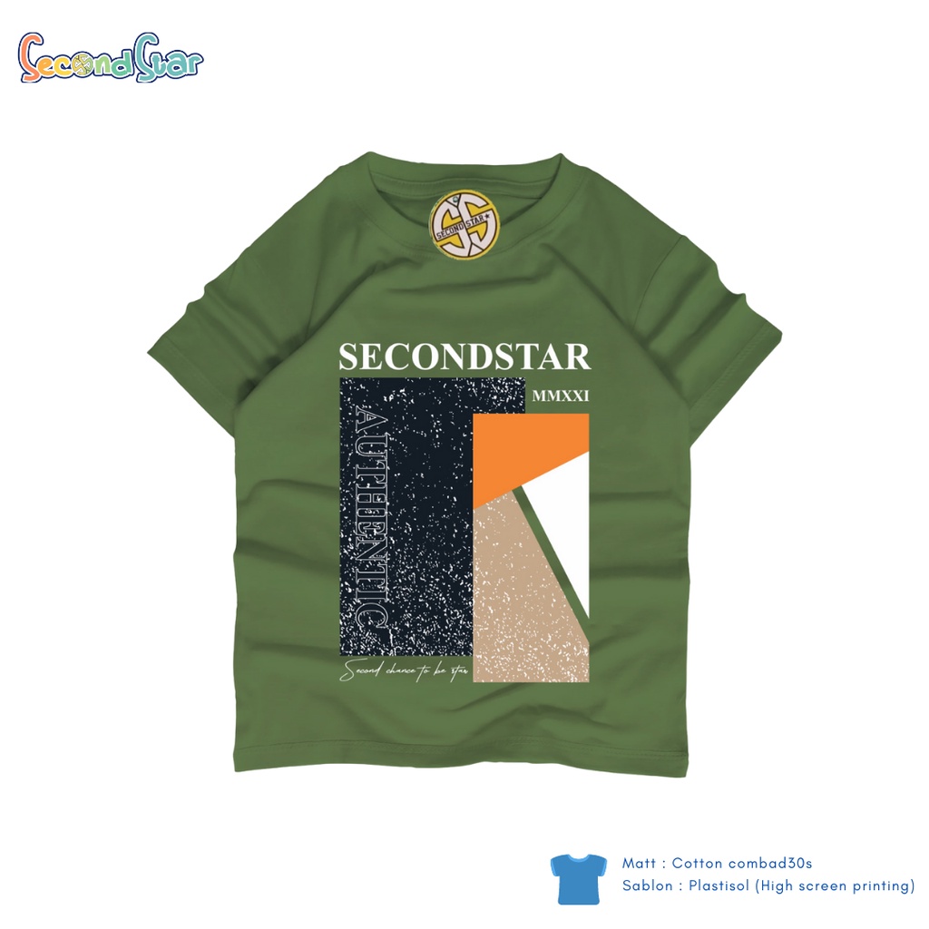 Second Star baju anak laki - laki  Kaos oblong 1 - 12 tahun warna hijau army