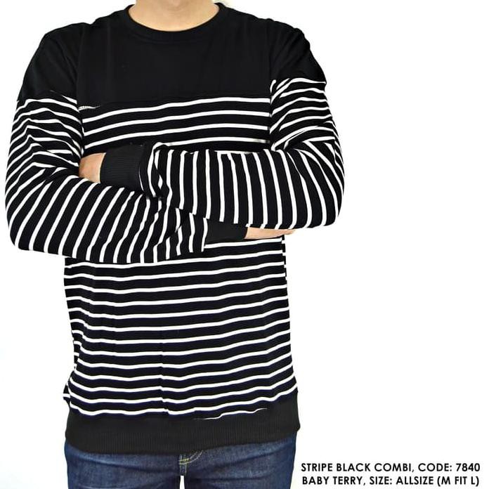 Sweater Switer Salur Garis Hitam Fashion Cowok Pria Best Quality