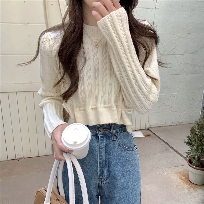 Korean Sweater Crop Top Polos Wanita Lengan Panjang