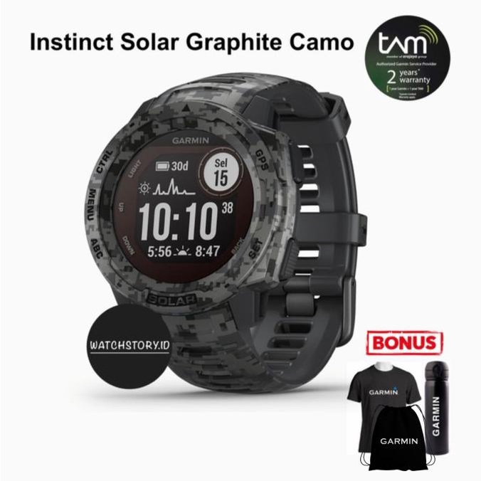 GARMIN INSTINCT SOLAR GRAPHITE CAMO GARANSI RESMI TAM 2 TAHUN