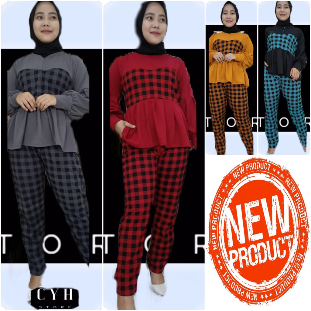 SETELAN VOXY MUTIARA (3307) SET PAKAIAN WANITA MUSLIM - SETELAN CELANA BAHAN VOXY LENGAN BUNGA [COD]