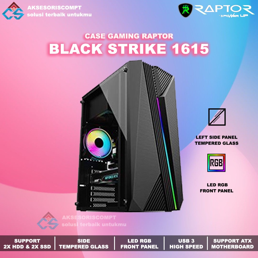 Casing Gaming Power UP RAPTOR 1615 With Led Strip RGB - Casing Gaming