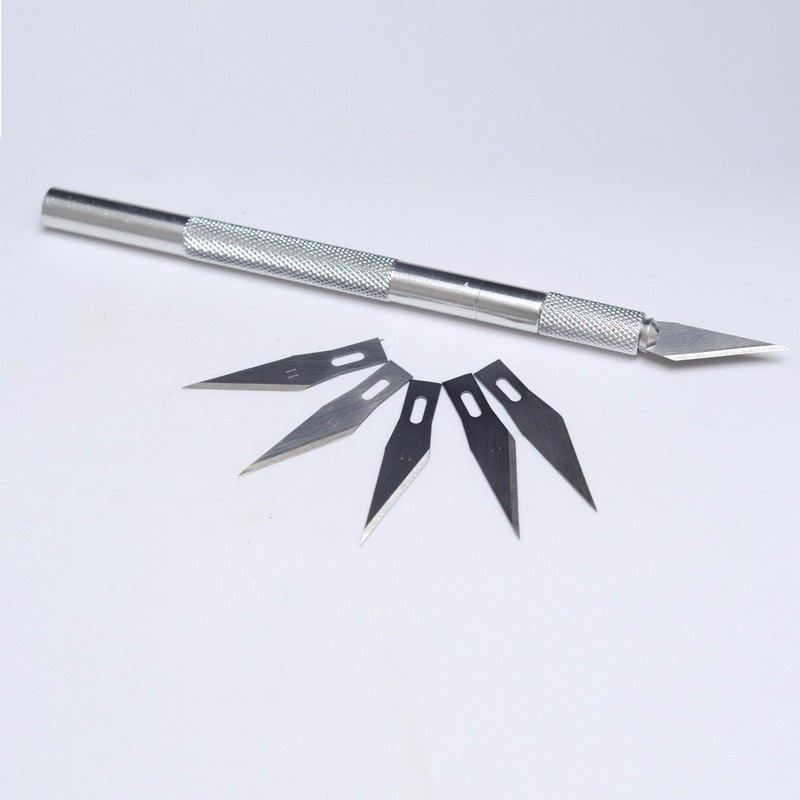 KNIFEZER Pisau Ukir Seni Hobby Crafting Art Knife Metal Handle with 4 PCS Blade - WL-9309 - Silver
