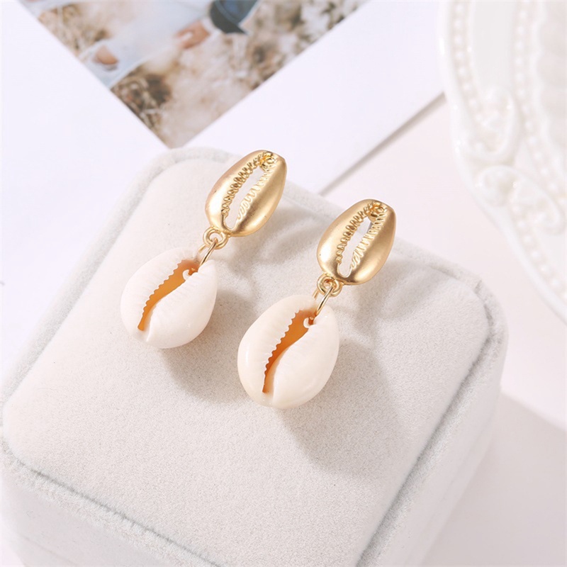 Anting Drop Dangle Manik-Manik Kerang Batu Alam Untuk Wanita